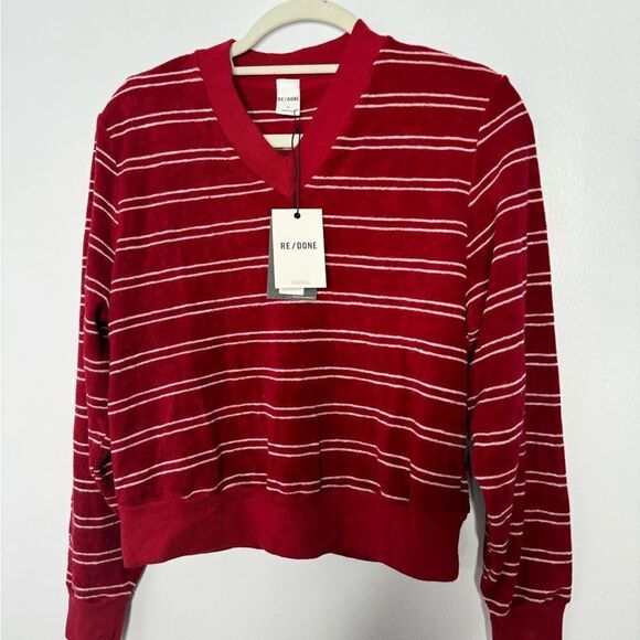 Re/Done Terry Cloth V Neck Pullover size Small - Picture 1 of 5